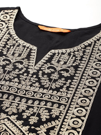 Yoke Design Zari Liva Kurta With Trousers & Dupatta