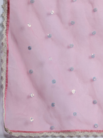 Dhiyona IE Floral Embroidered Sequinned Liva Kurta With Trousers & Dupatta