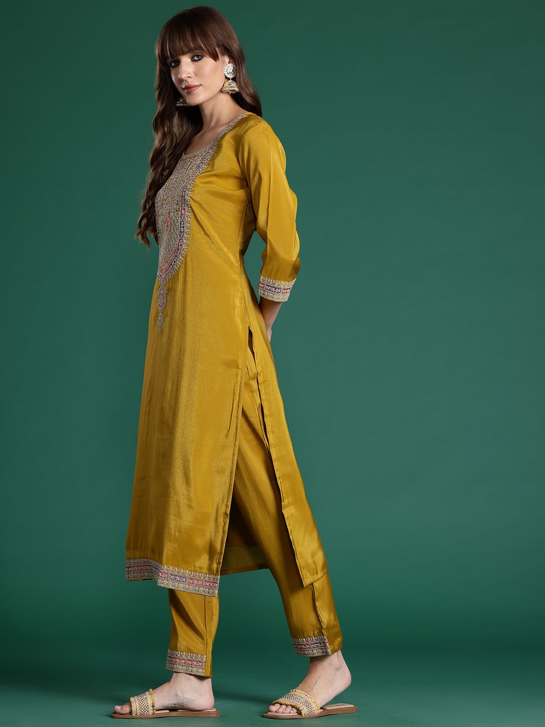 Ethnic Motifs Embroidered Sequinned Kurta with Trousers & With Dupatta