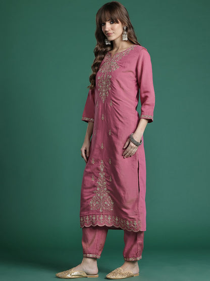 Dhiyona IE Ethnic Motifs Embroidered Gotta Patti Kurta with Trousers & Dupatta