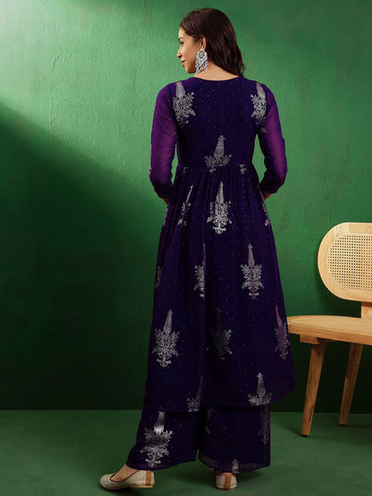 Dhiyona SN Women's V-neck Three quarter regular sleeves Alia Cut Printed Kurta Set
