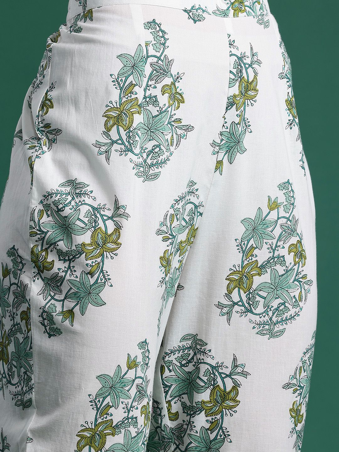 Floral Printed Pleated Pure Cotton Kurta with Trousers