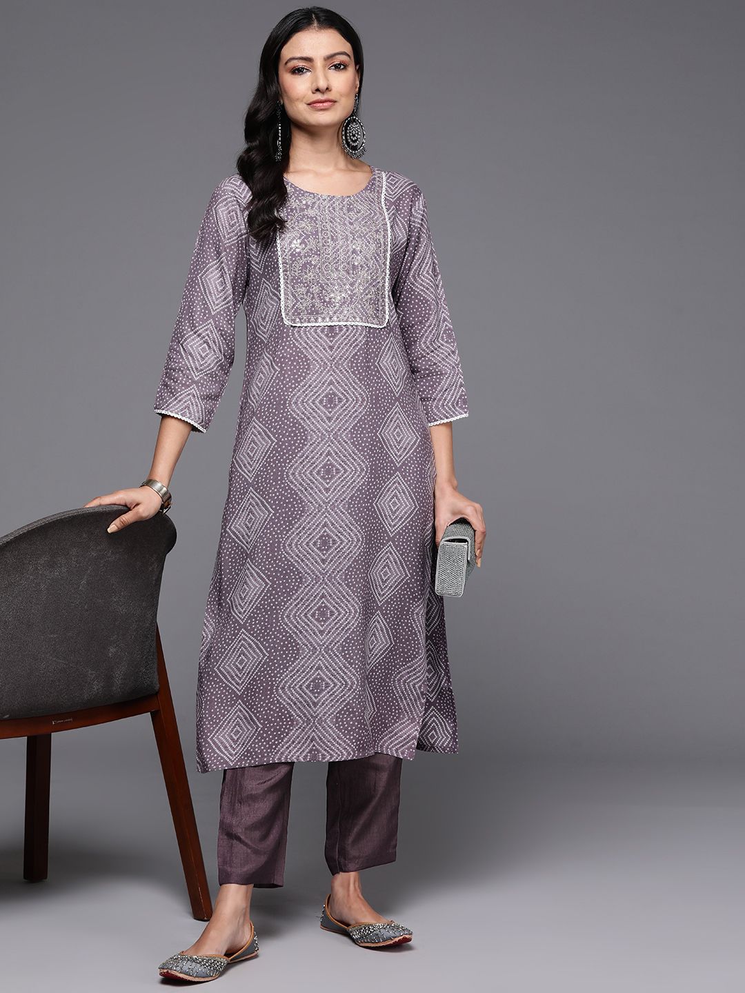 Dhiyona IE Women Bandhani Printed Thread Work Kurta