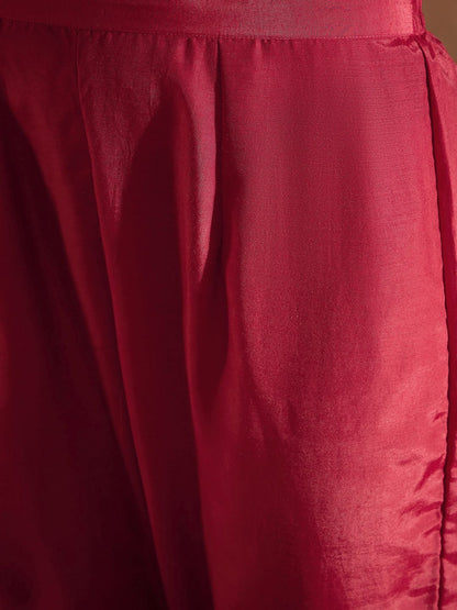 Floral Embroidered Sequinned Round Neck Straight Kurta With Trouser & Dupatta