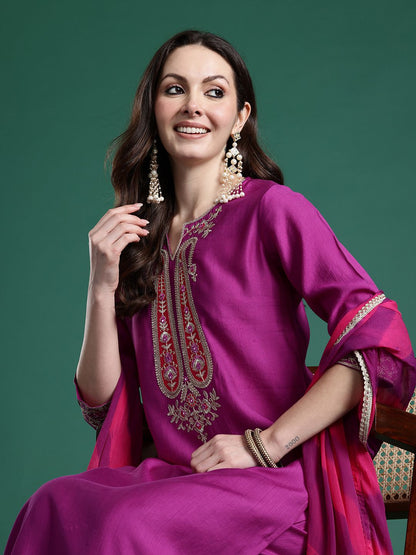 Paisley Embroidered Sequinned Kurta with Trousers & With Dupatta