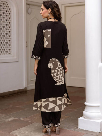 Dhiyona IE Quirky Printed Straight Kurta With Trousers
