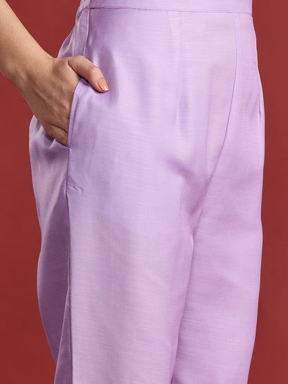 Floral Printed Thread Work Kurta with Trousers & Dupatta