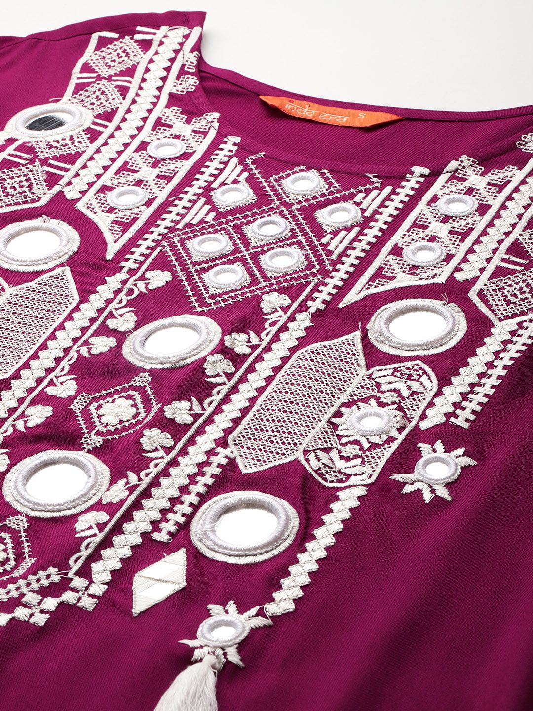 Embroidered Mirror Work Kurta With Trousers & Dupatta