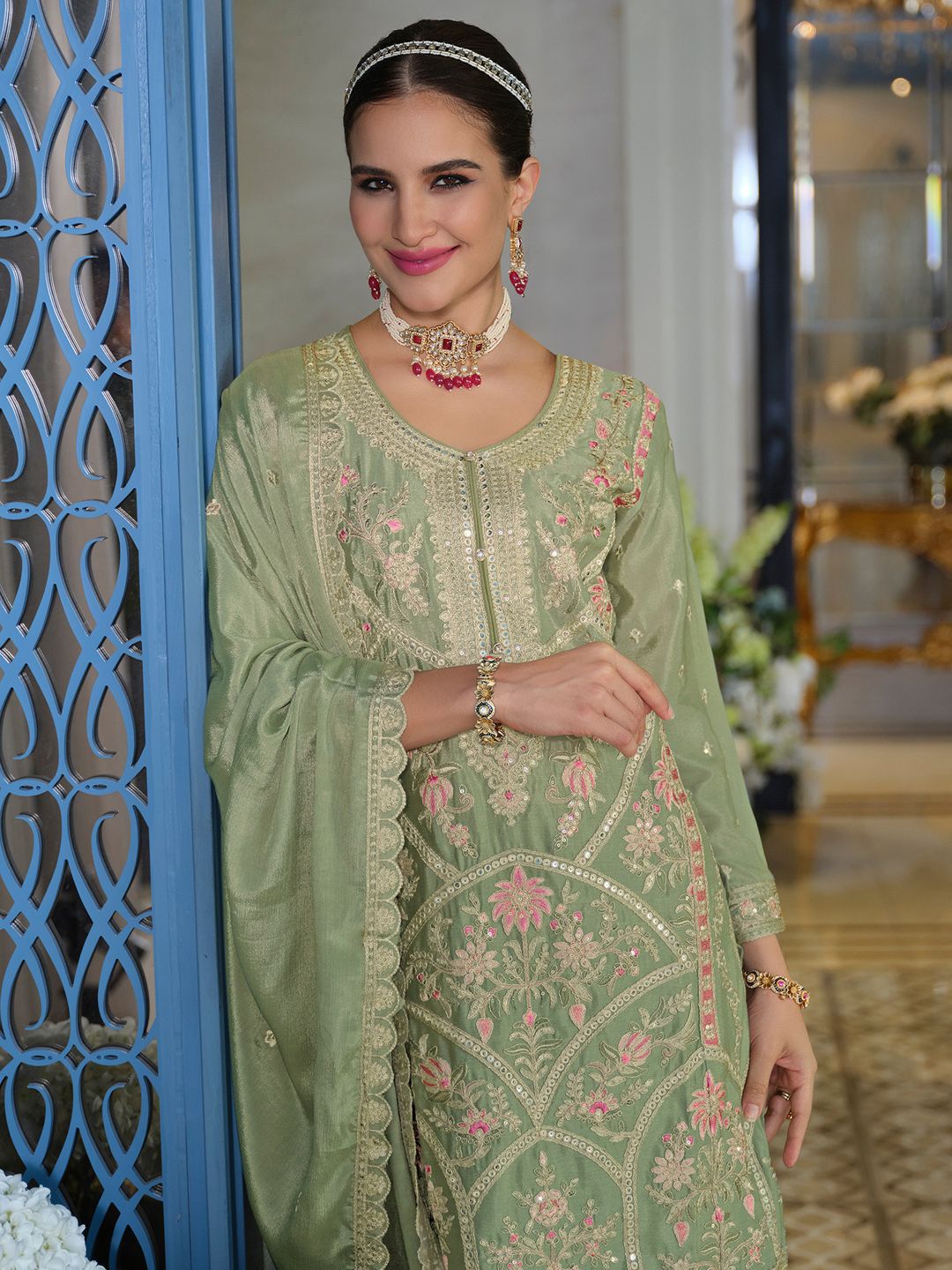 Women Ethnic Motifs Embroidered Sequinned Kurta with Trousers & Dupatta