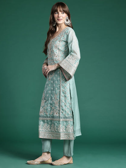 Ethnic Motifs Embroidered Regular Mirror Work Kurta with Trousers & Dupatta
