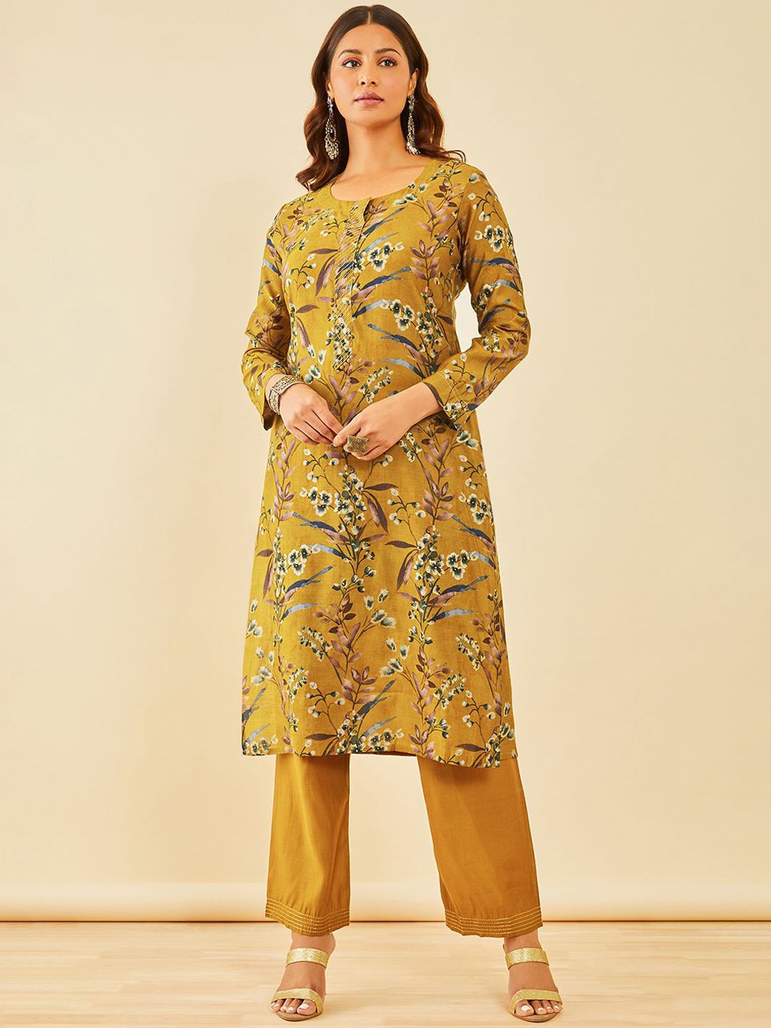 Dhiyona SO Women's Women Floral Printed Regular Kurta with Palazzos