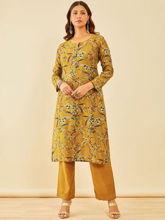 Dhiyona SO Women's Women Floral Printed Regular Kurta with Palazzos