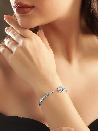Dhiyona RJ Women's Rhodium Plated Tarnish Free Waterproof Demi Fine Emerald Studded Serpent Bracelet
