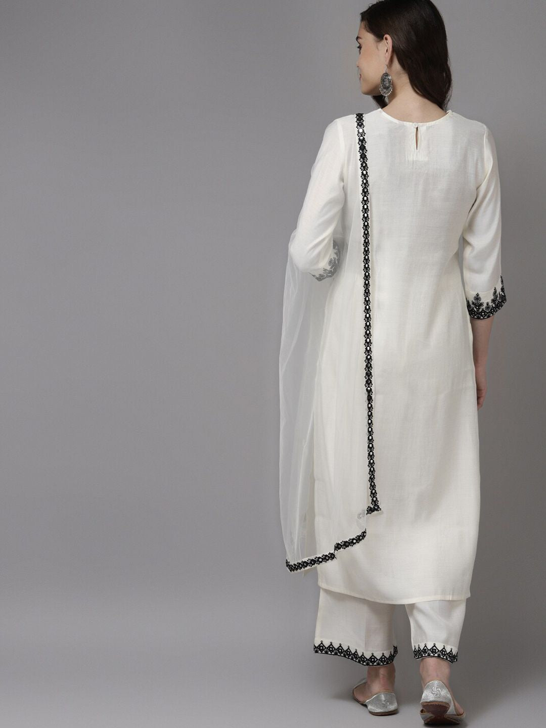 Dhiyona IE Women White Yoke Design Regular Kurta with Palazzos & With Dupatta