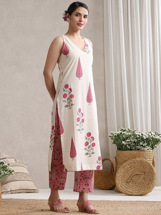 Women's Women Floral Printed Regular Pure Cotton Kurta with Palazzos & With Dupatta