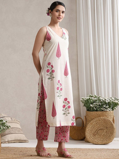 Women's Women Floral Printed Regular Pure Cotton Kurta with Palazzos & With Dupatta