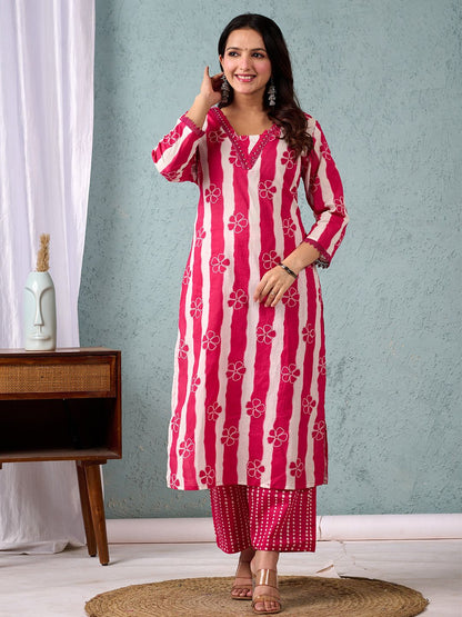 Dhiyona VA Women'sStripper with Floral Printed Kurta with Trouser & Dupatta