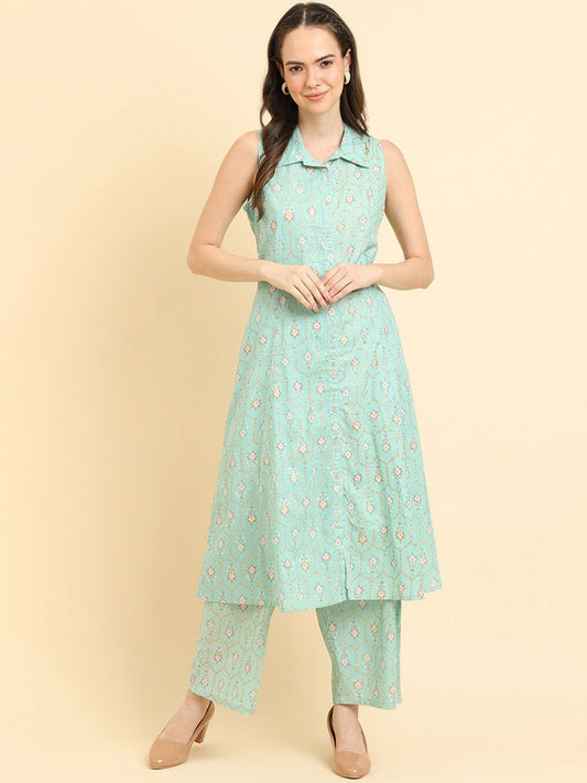 Dhiyona VA Women'sBlue Floral Printed Regular Kurta with Palazzos