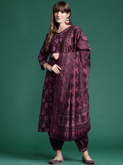 Dhiyona IE Floral Printed Gotta Patti Pure Cotton Kurta With Salwar & Dupatta