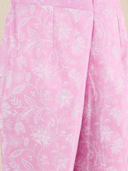 Dhiyona IE Women Floral Printed Cotton Kurta with Trousers