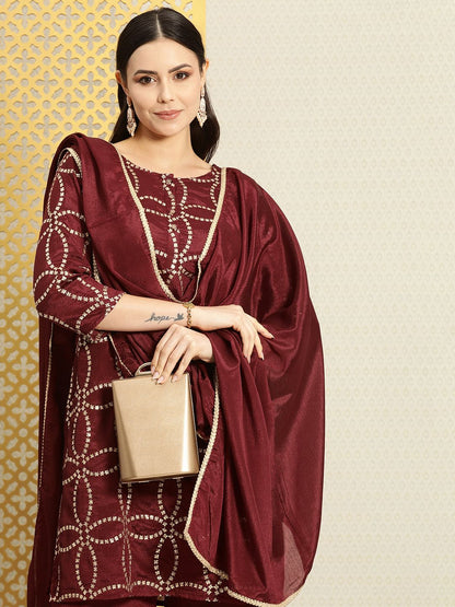 Dhiyona PD Women Woven Design Regular Sequinned Jashn Kurta with Sharara & Dupatta