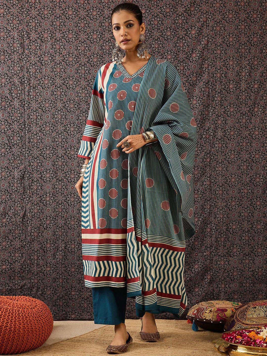 Women Printed Regular Pure Cotton Kurta with Trousers & With Dupatta