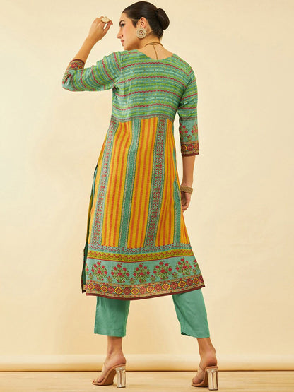 Dhiyona SO Women's Ethnic Motifs Printed Regular Sequinned Kurta with Trouser