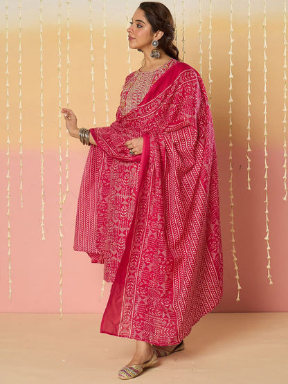 Women Ethnic Motifs Printed Regular Pure Cotton Kurta with Trousers & With Dupatta
