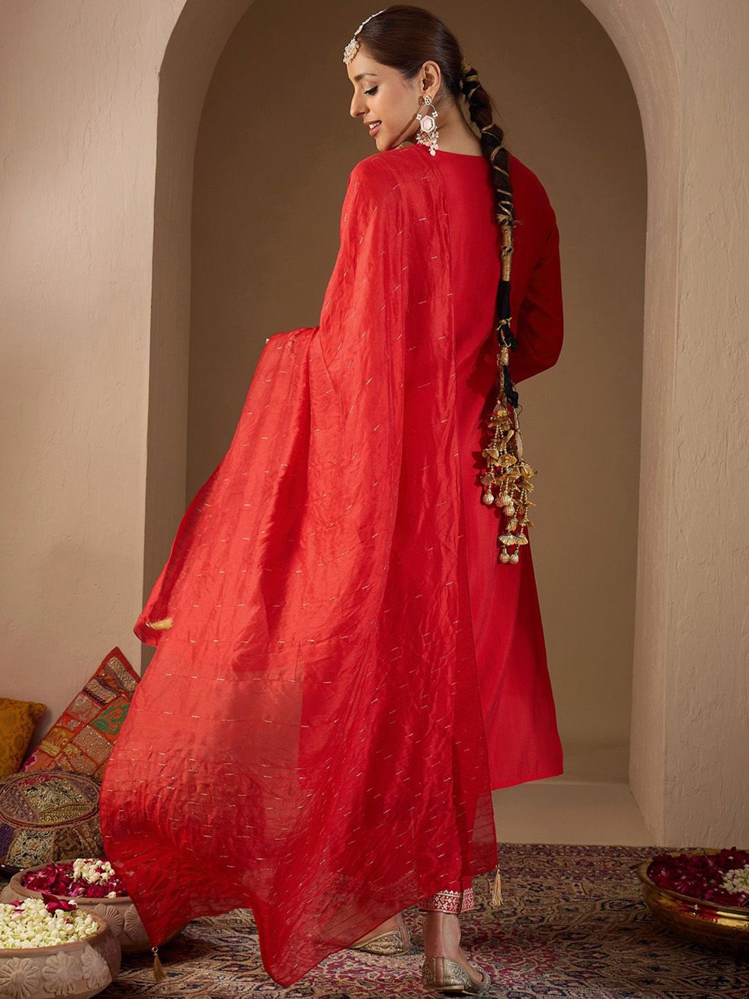 Dhiyona IE Women Ethnic Motifs Embroidered Regular Sequinned Kurta with Trousers & With Dupatta