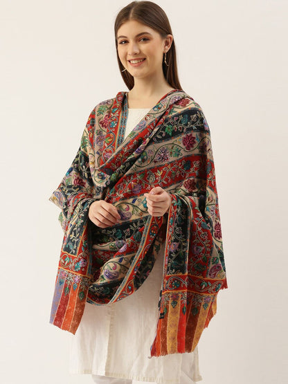 Dhiyona PA Women Multicoloured Embroidered Woolen Shawl