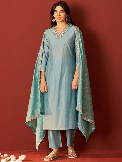 Dhiyona IE Women Floral Embroidered Kurta with Trousers & Dupatta