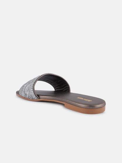 Dhiyona AK Grey Embellished Open Toe Ethnic Flats