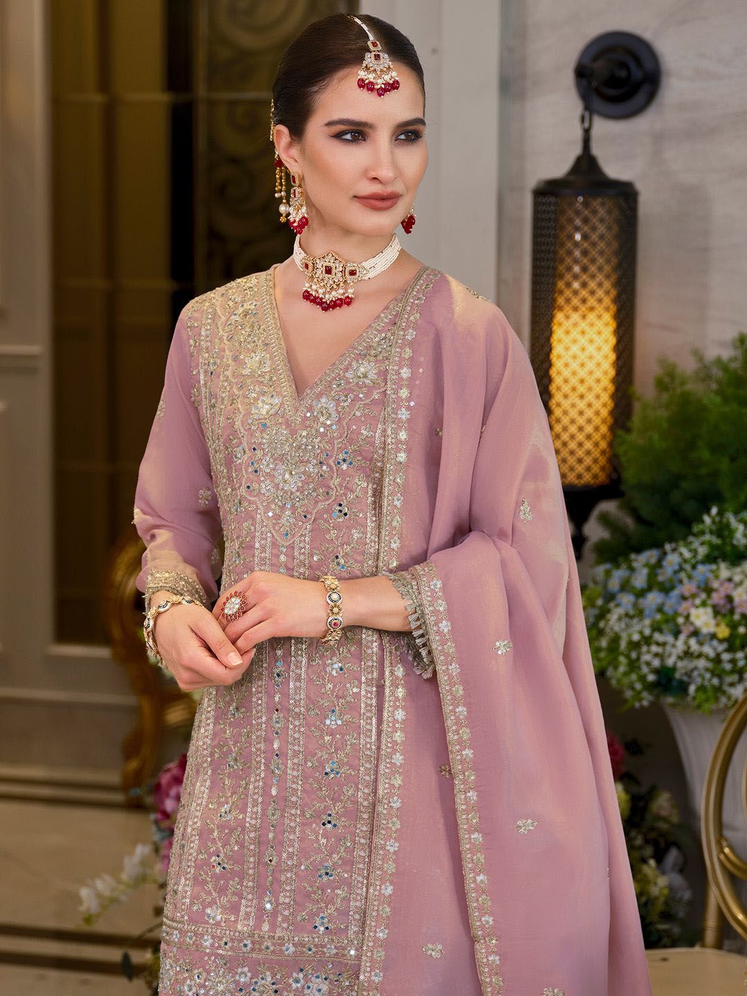 Dhiyona IE Women's Adults-Women Woven Design Embroidered Kurta with Sharara & Dupatta