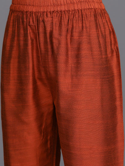 Dhiyona VA Women's Maroon Yoke Embroidered Kurta with Trouser & Printed Dupatta