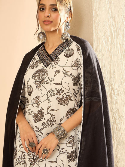 Dhiyona IE Women Printed Regular Mirror Work Pure Cotton Kurta with Trousers & With Dupatta