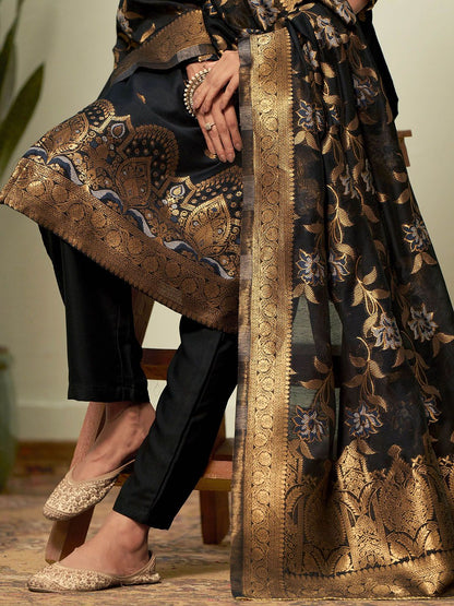 Dhiyona SN Women's Woven-Designed Straight Kurta With Trouser & Dupatta Set