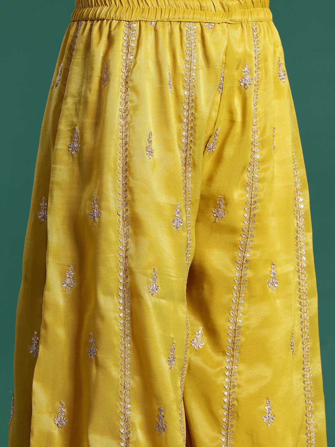 Ethnic Motifs Embroidered Sequinned Kurta with Palazzos & With Dupatta