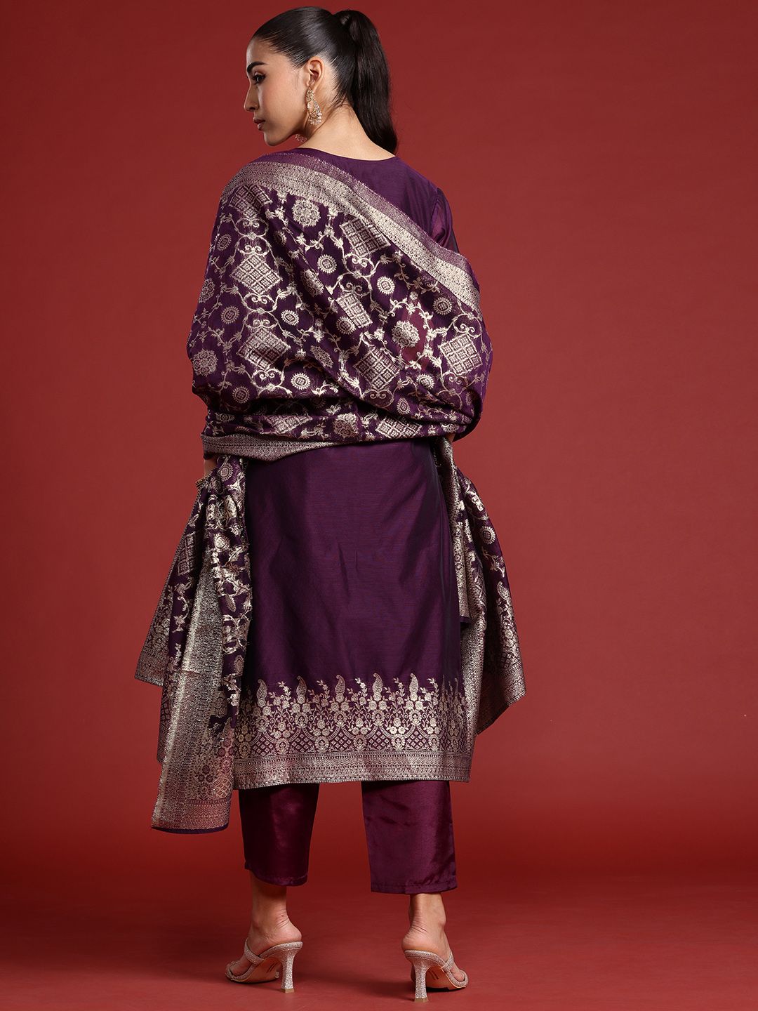 Ethnic Motifs Panelled Kurta With Trousers & Dupatta