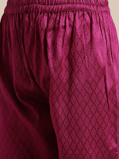 Dhiyona VA Women's Magenta Ethnic Motifs Kurta with Trousers & With Dupatta