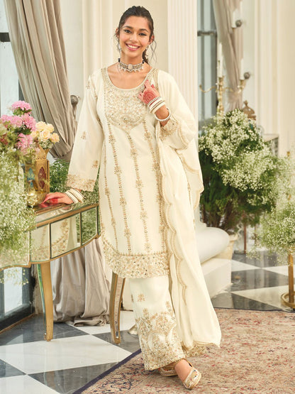 Women Ethnic Motifs Embroidered Mirror Work Kurta with Palazzos & Dupatta