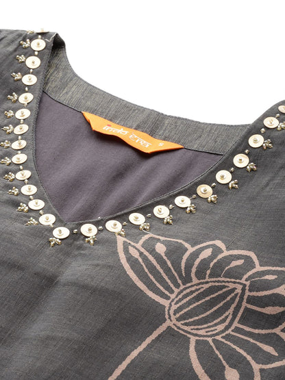 Floral Printed Regular Beads and Stones Kurta with Trousers & Dupatta