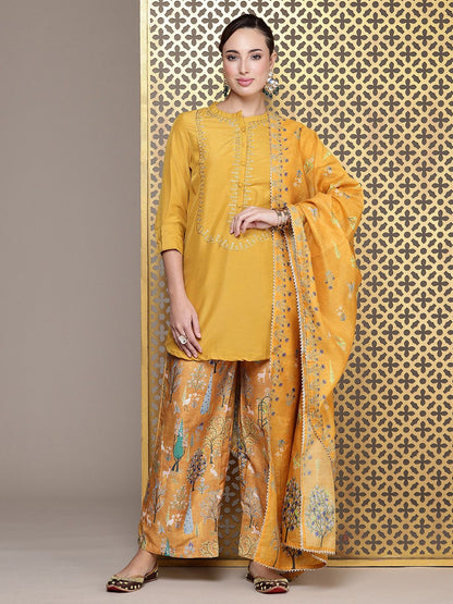 Dhiyona PD Women Women Floral Embroidered Regular Jashn Kurti With Palazzos & Dupatta