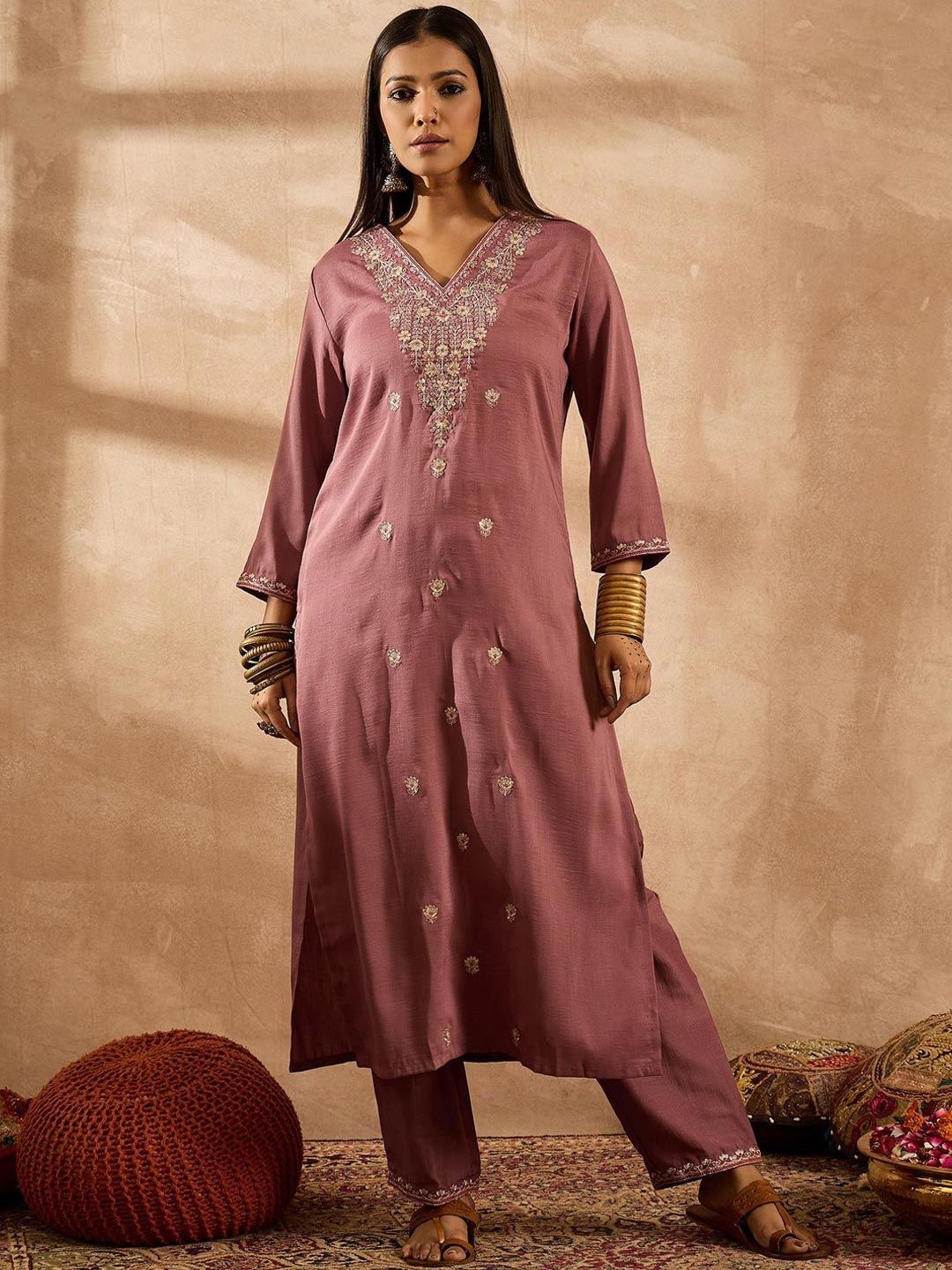 Women Ethnic Motifs Embroidered Regular Sequinned Kurta with Trousers & With Dupatta