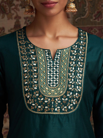 Yoke Design Sequinned Kurta & Trousers With Dupatta