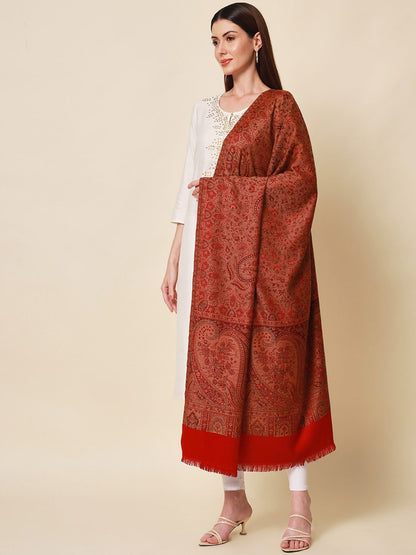 Dhiyona PA Women Red & Brown Woven-Design Jamawar Shawl