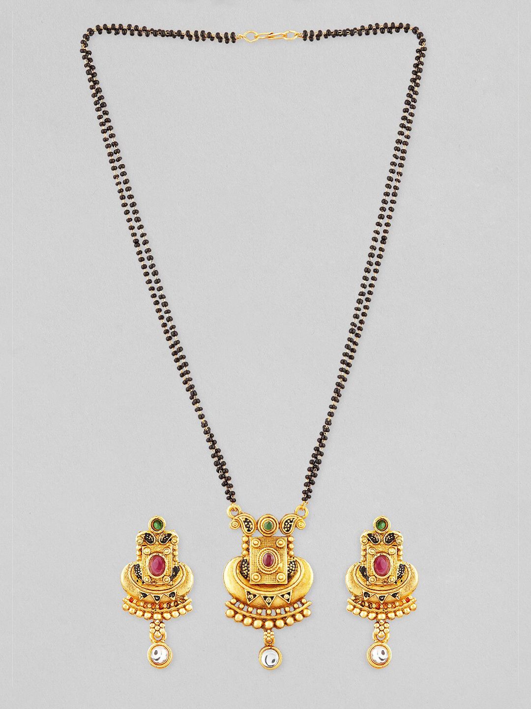 Dhiyona RJ Women's Gold-Plated & Black Beaded Mangalsutra Set