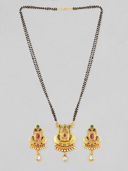 Dhiyona RJ Women's Gold-Plated & Black Beaded Mangalsutra Set