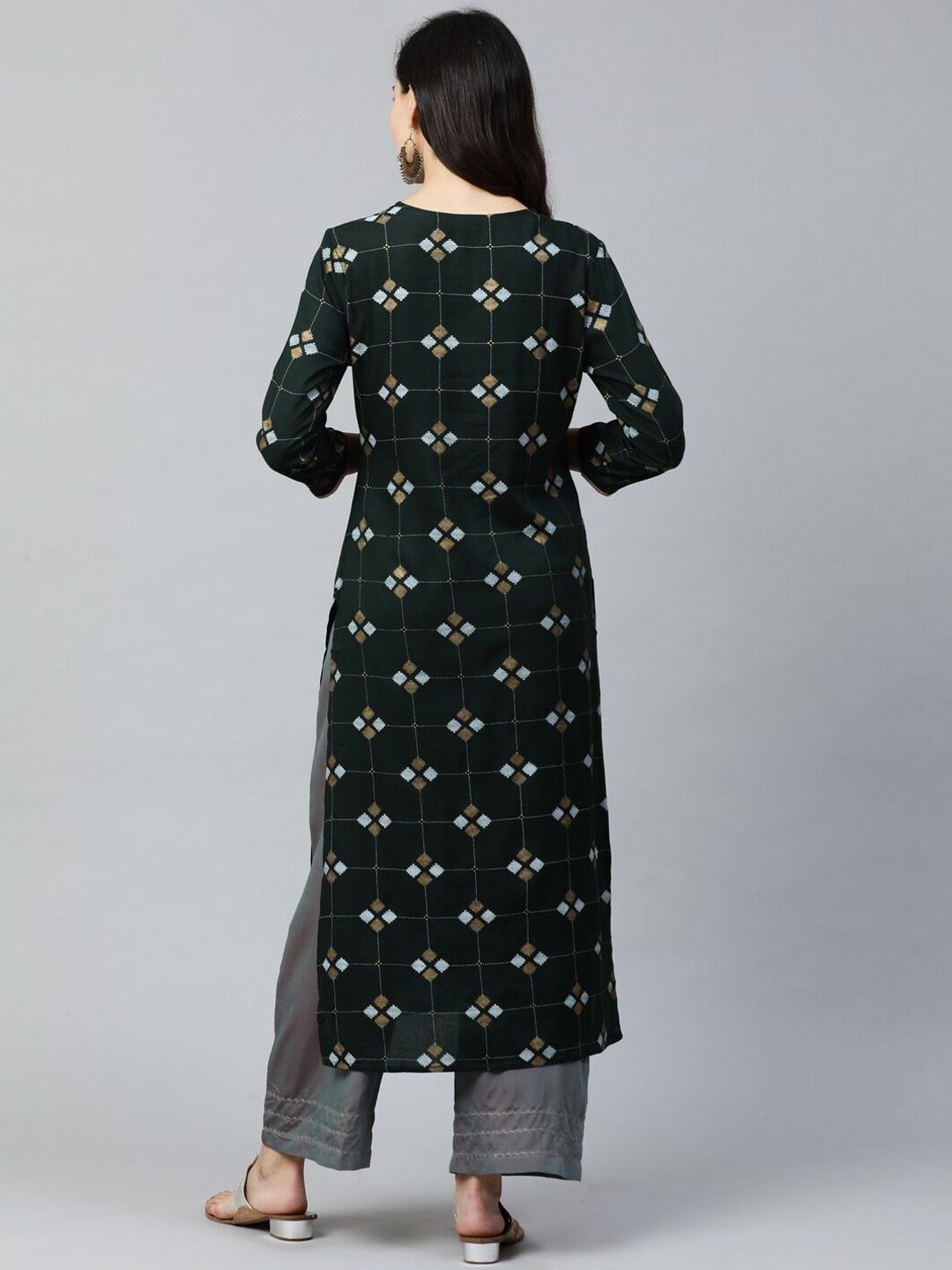 Dhiyona IE Women Green Printed Straight Kurta