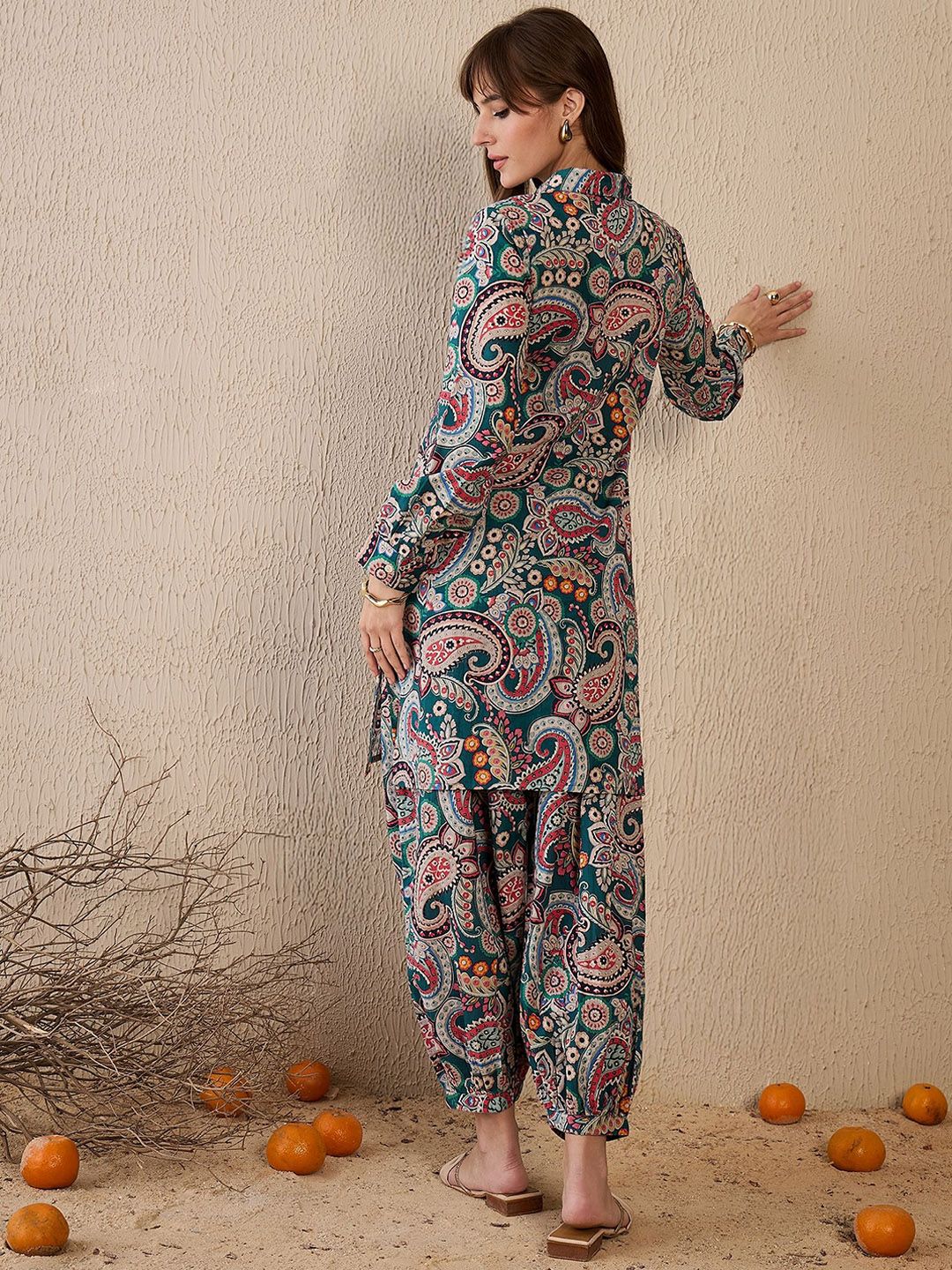 Dhiyona IE Printed Shirt Collar Pure Cotton Straight Tunic With Trouser