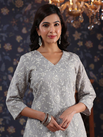 Dhiyona PD Women Floral Embroidered V Neck Sequinned A-Line Kurta With Palazzos
